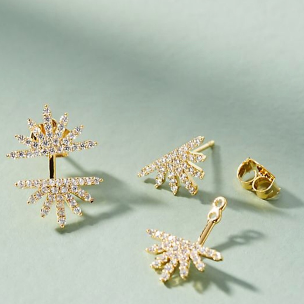 Gold Sunburst Front-Back Earrings; Anthropologie